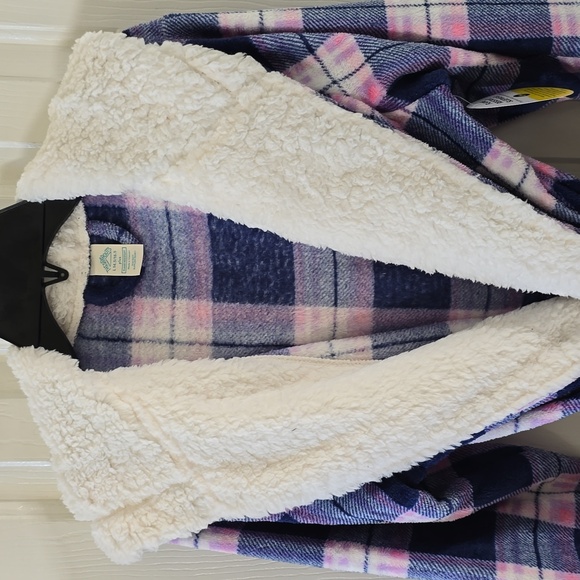THEREABOUTS BLUE AND PINK PLAID GIRLS HOODED ROBE SIZE LARGE 14.5/16.5 PLUS - Picture 2 of 9